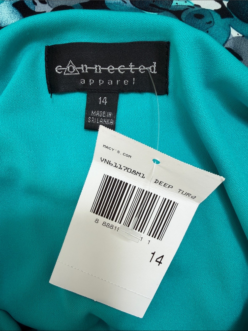 Teal and Black Dot Print Ruched Sheath Dress - Picture 7 of 7